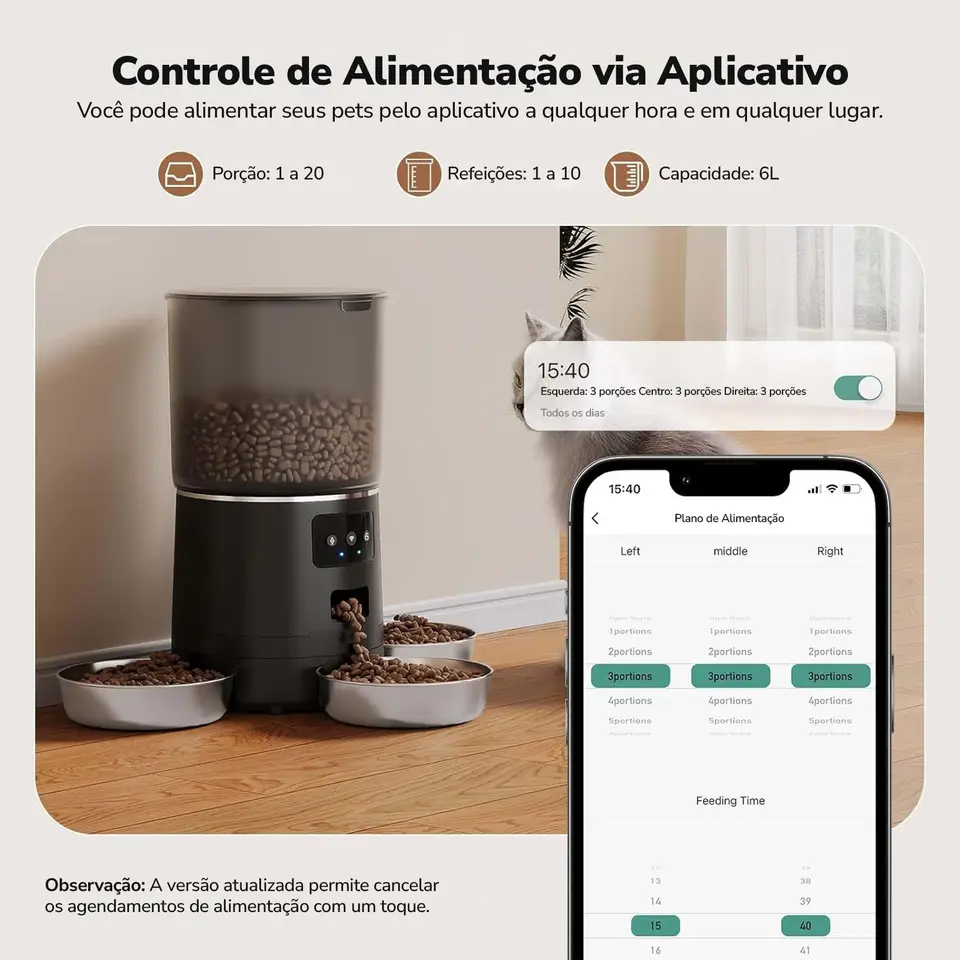 Alimentador Automático Newpet Inox 3 Refeições (App)